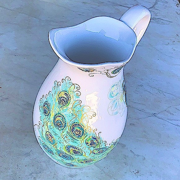 222 FIFTH LAKSHMI WATER PITCHER PORCELAIN NEW PORCELAIN - Picture 2 of 8